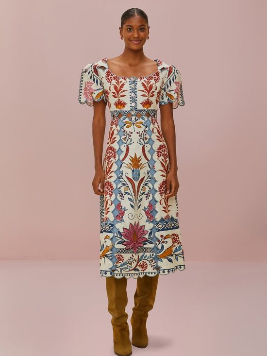FARM Rio Dresses & Skirts - Cream Romantic Lightness Short Sleeve Midi Dress